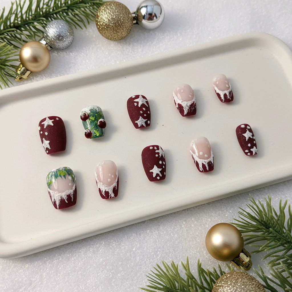 Cozy Burgundy Christmas Press-On Nails