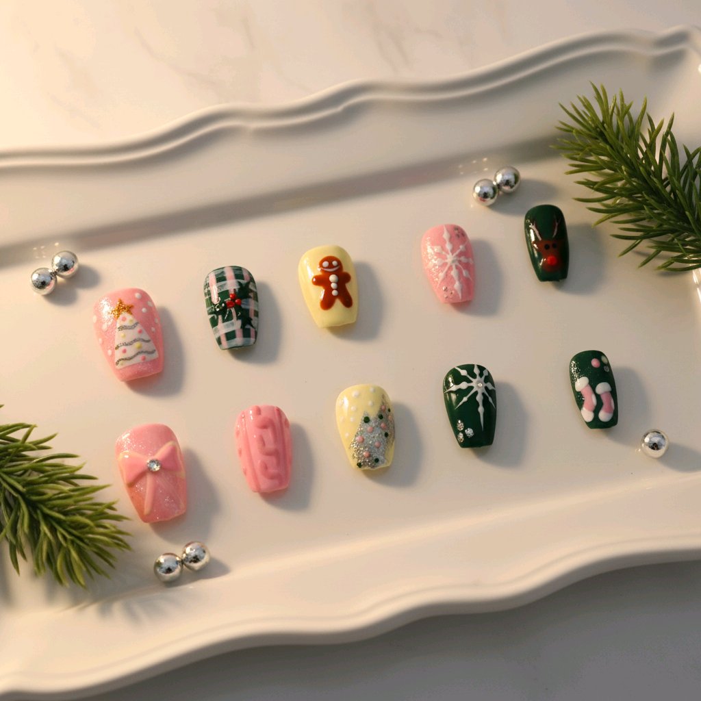 Gingerbread, Snowflakes - Press on nails