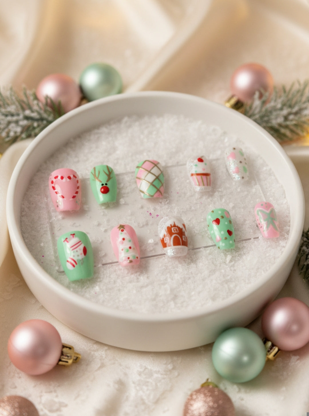 Pastel Christmas Press-On Nails