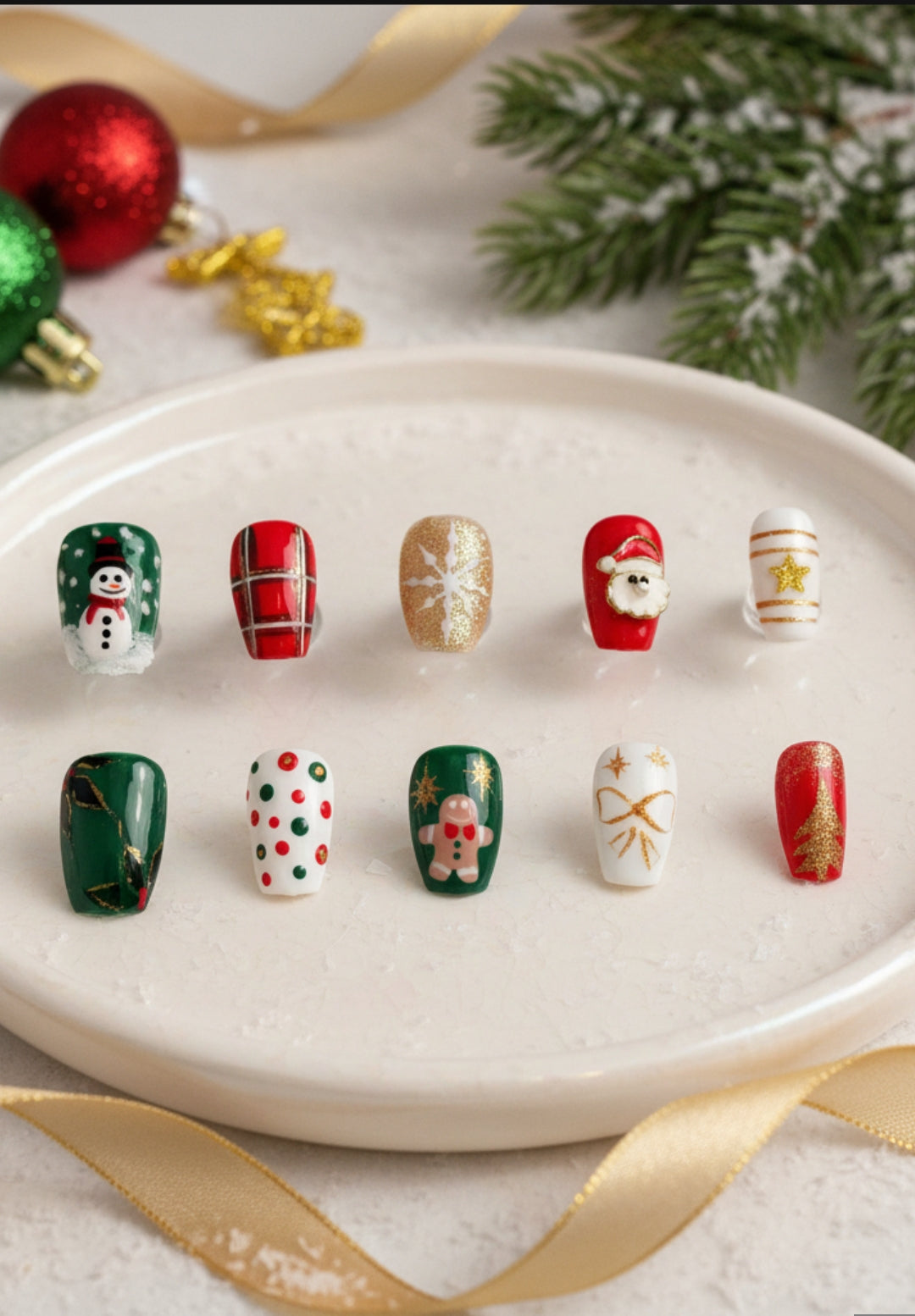 Press-On Nails – Santa, Snowman & Gingerbread