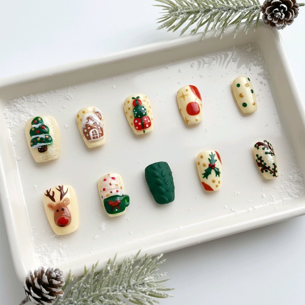 Press-On Nails – Gingerbread, Reindeer & Holiday Decor